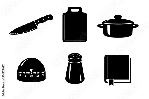 Kitchen utensils icons set showing cooking, preparing food, and culinary concepts