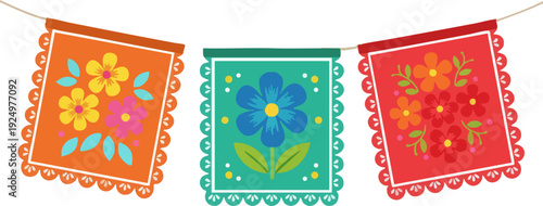 Vibrant Floral Decorative Party Flags Garland