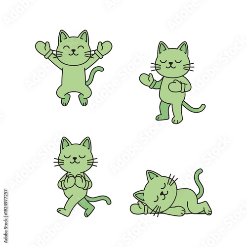 Cute cartoon cats in different poses on white background with copy space
