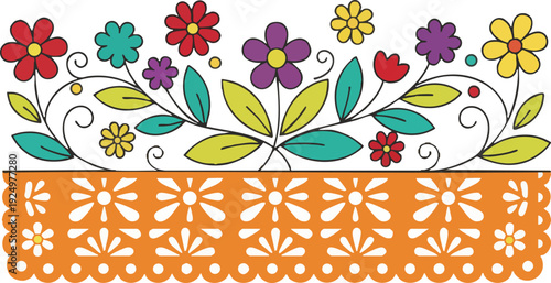 Colorful Floral Border Design with Decorative Cutout Pattern