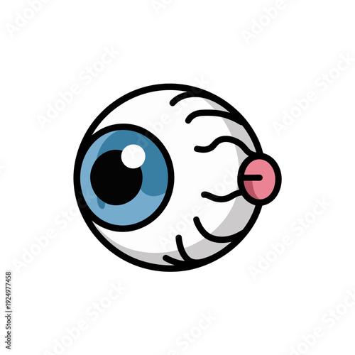 A cute cartoon eye with a pink nose on a white background