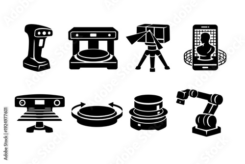 3d scanning technology and equipment icons for digital modeling and design