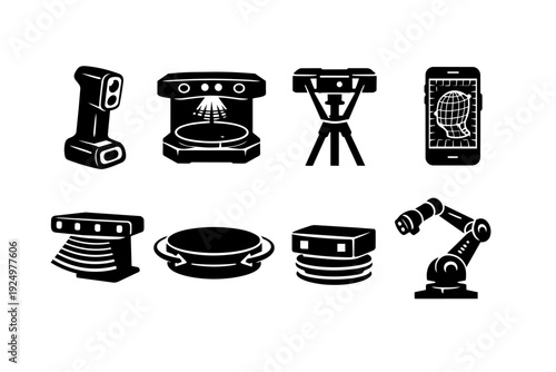 3d scanning and digital modeling technology icons set