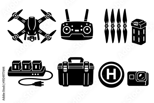 Drone, remote control, and essential accessories for aerial photography and videography