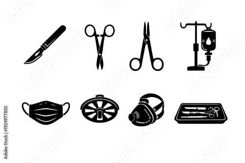 Medical and surgical tools set with hospital equipment icons, health care symbols