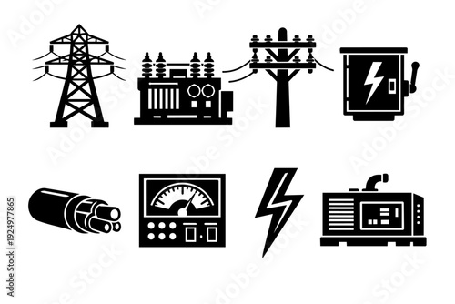 Collection of black and white industrial energy supply network elements