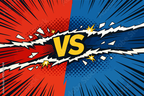 Comic style 'vs' versus screen background comparing two opposing forces