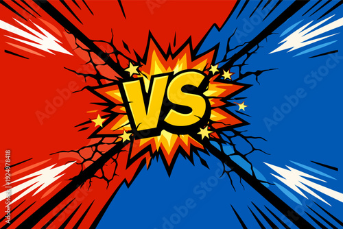 Versus battle comparison background with split red and blue comic book style