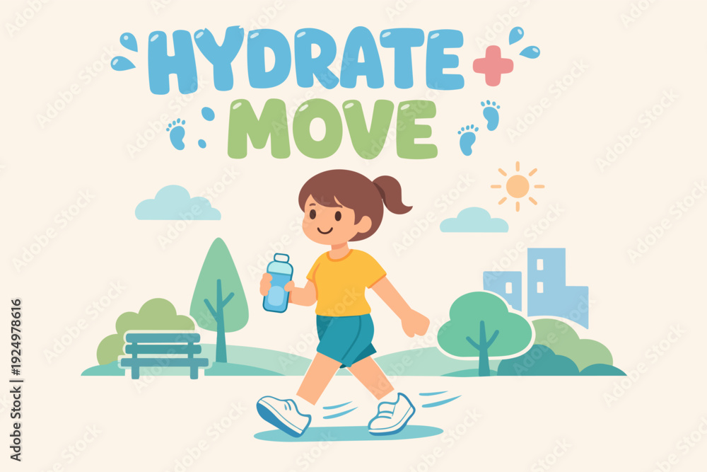 Fototapeta premium Person walking in park with water bottle promoting healthy lifestyle and hydration