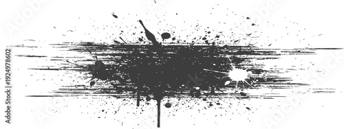 Grunge Ink Splatter with Horizontal Brush Strokes Texture Abstract Design Element Black and White Vector