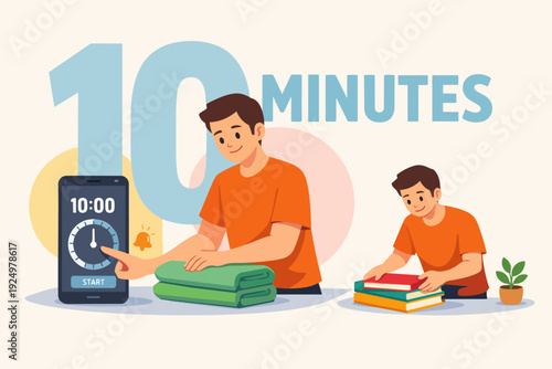 Man using a 10-minute timer for quick productivity and efficient chores