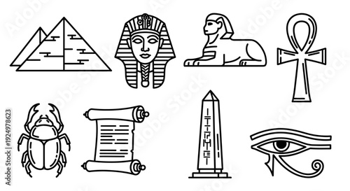 Ancient Egyptian Symbols and Icons Line Art Collection