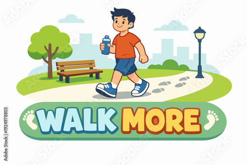 Person walking in park holding water bottle promoting healthy lifestyle