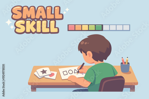 Child developing small skills, drawing geometric shapes for early childhood education