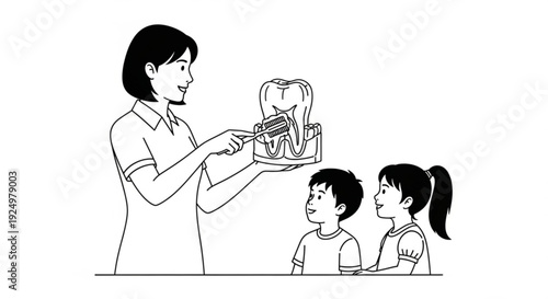 Dentist Educating Children about Oral Hygiene using a Model