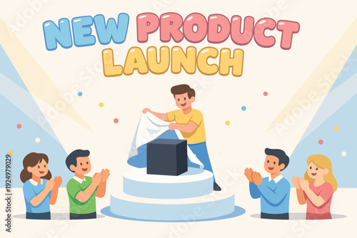 Man unveiling new product on stage with audience applauding during launch event
