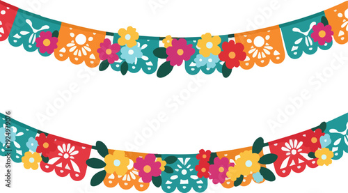 Colorful Papel Picado Banners Festive Floral Decoration