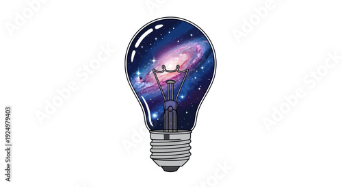 Cosmic light bulb with a galaxy inside, symbolizing boundless creativity.