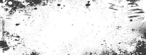 Monochromatic Gritty Ink Splatter and Halftone Grunge Texture Overlay Background