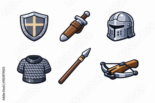 Medieval armor and weapon icons set for fantasy game assets and ui elements