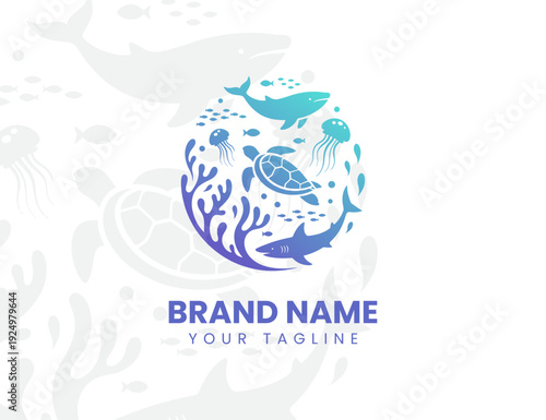 logo life in the sea illustration design