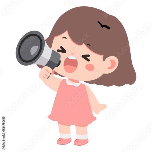 Girl Shouting Through Megaphone Illustration
