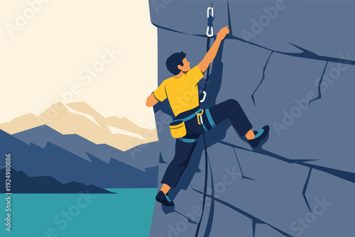 Person rock climbing on a cliff face, achieving goals in extreme outdoor adventure