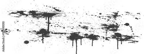 Grunge Ink Splatter and Drip Texture Element on White Background