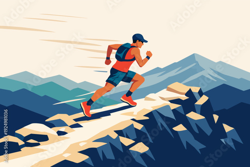 Trail runner ascending mountains, pushing endurance limits in outdoor adventure