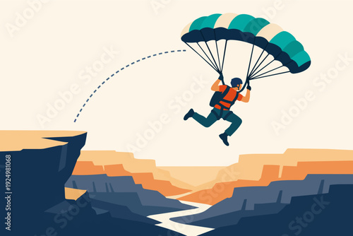 Person base jumping from a cliff in a canyon, embracing freedom and extreme adventure