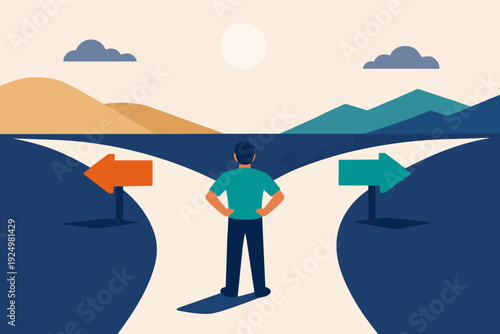Person standing at a crossroads, choosing path for future direction