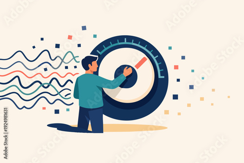 Man optimizing system performance, adjusting control knob, improving process efficiency