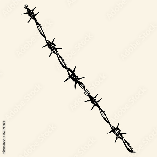 Vintage Barbed Wire Strand Monochrome Illustration
