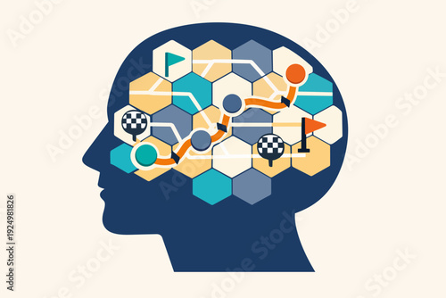 Human head with internal roadmap showing strategic planning and goal setting