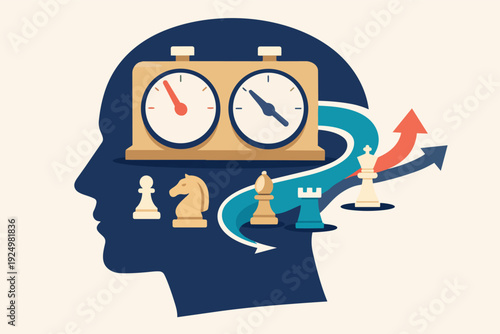Strategic mind playing chess with clock, managing time for tactical thinking