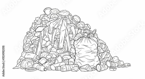 A chaotic pile of discarded items, including plastic bottles, containers, and bags