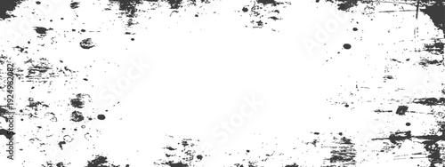 Grunge distressed black and white texture frame background with splatters and scratches