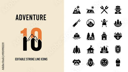 Adventure 10 Editable Stroke Line Icons Collection.