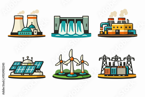 Energy sources production and distribution system with various types of power plants