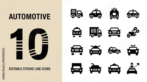 Automotive 10 Editable Stroke Line Icons Collection.