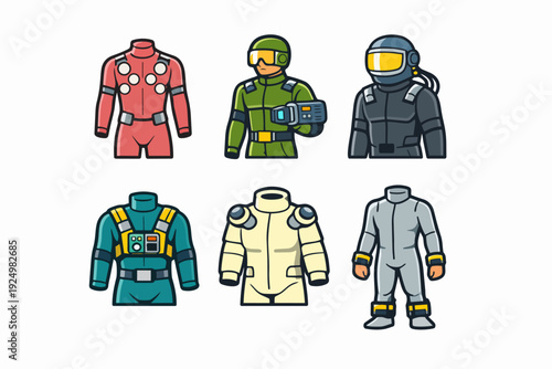 Space and pilot suit collection exploring futuristic designs and exploration uniforms