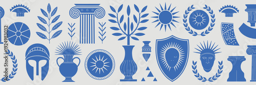 Decorative classical motifs and symbols on a light background isolated on white background, Vector, illustration