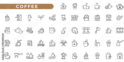 Coffee Shop Elements Outline Vector Icon Collection