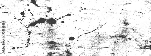 Distressed Grunge Texture with Black Ink Splatters and Scratches on White Background