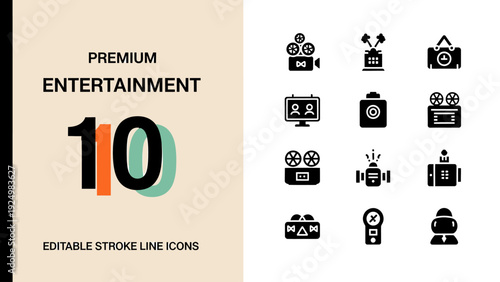 Premium Entertainment Icons Collection for Media and Cinema.