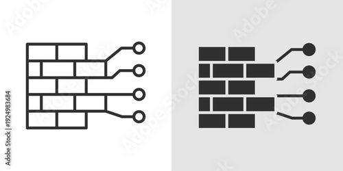 Cyber Wall Icon representing firewall protection, network security, and digital defense. Stroke, filled, and colored vector illustration.