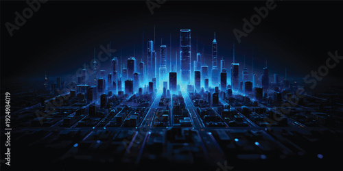 Abstract blue technology background with glowing fiber optic lights and digital network waves