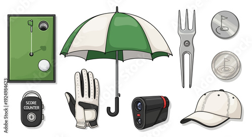 Essential Golf Equipment and Accessories Collection Illustration