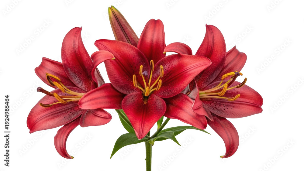 Fototapeta premium Isolated cluster of ruby lilies with prominent stamens, close-up botanical arrangement