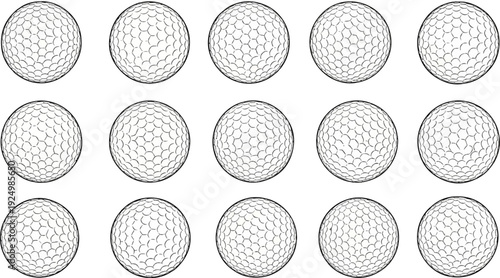 Array of golf balls with dimples in a honeycomb pattern